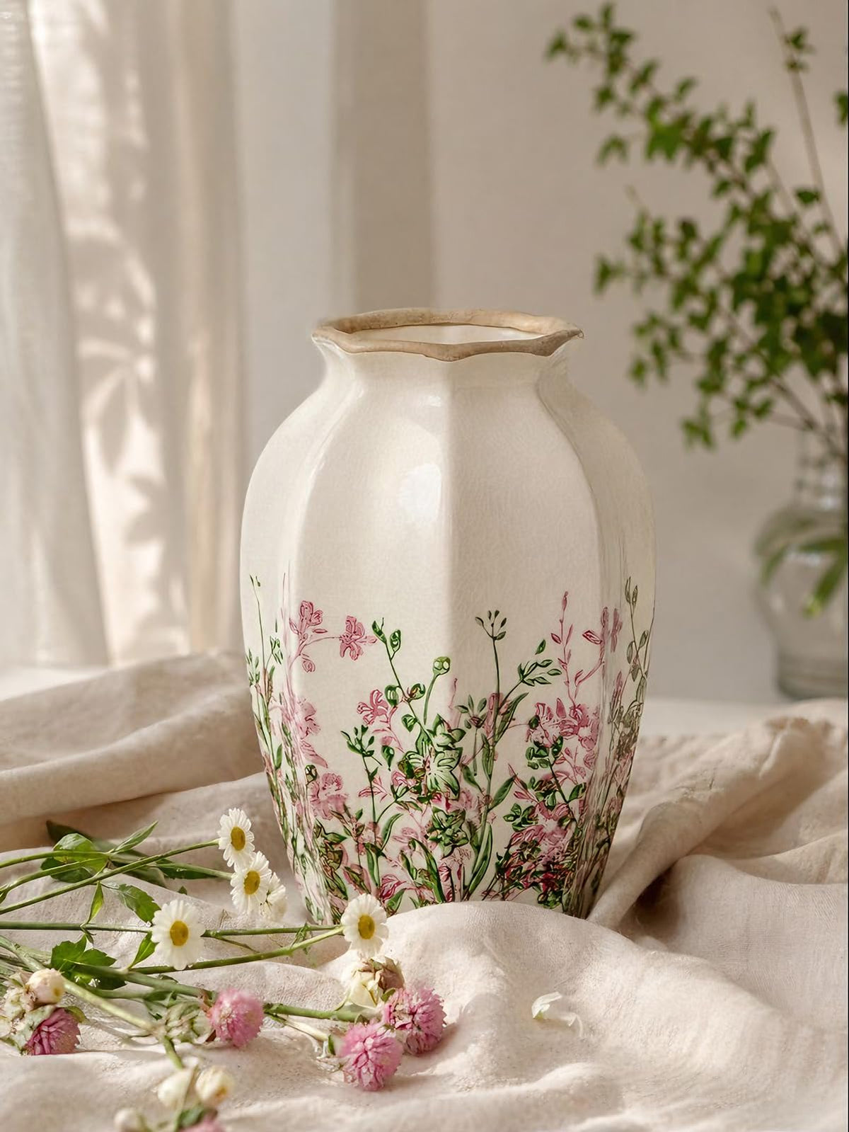 Hollyone Blue and White Chinoiserie Bottle Vase, 7 Inch