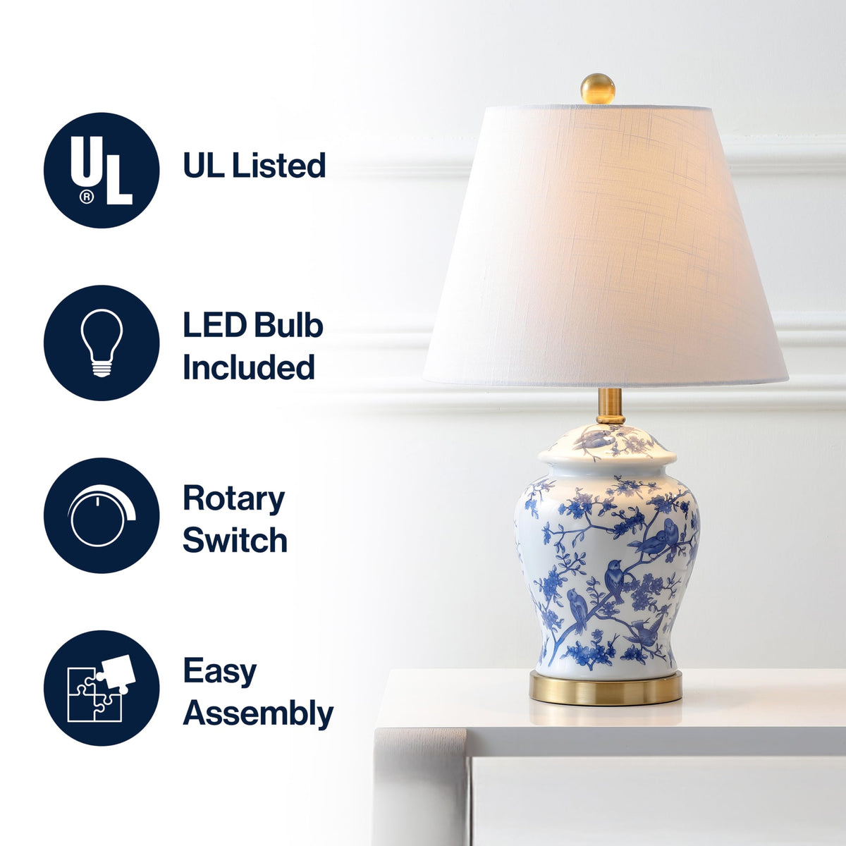 Jonathan Y Penelope Ginger Jar LED Table Lamp, 22 Inch