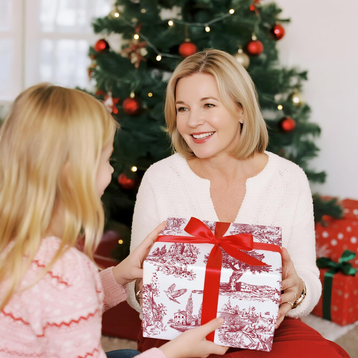 Reversible Toile Christmas Wrapping Paper