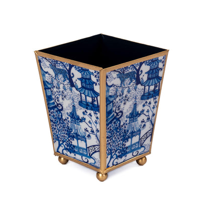 Blue and White Enamel Cachepot, 4 Inch