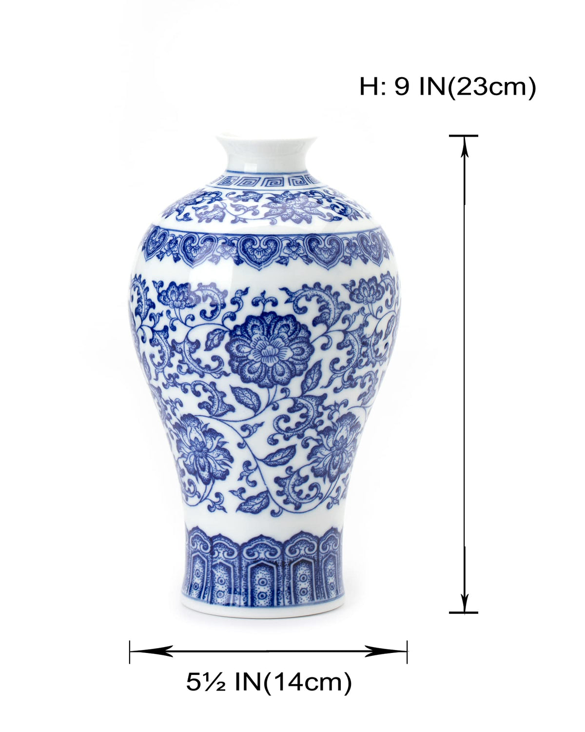 GaLouRo Blue and White Ginger Jar Vase, 9 to 10 Inch