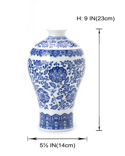 GaLouRo Blue and White Ginger Jar Vase, 9 to 10 Inch
