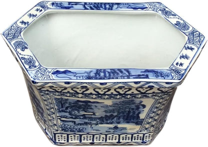 Blue and White Hexagon Porcelain Cachepot Planter