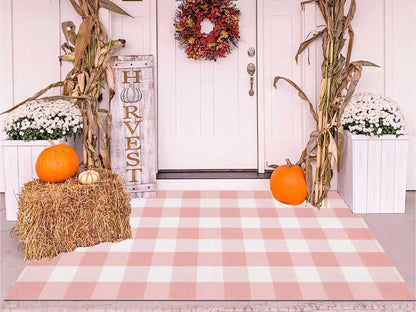 Light Blue Buffalo Plaid Cotton Door Mat, 24x35