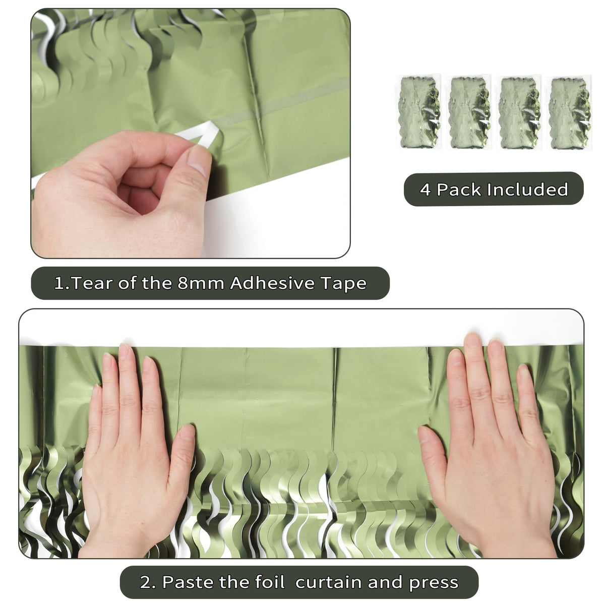 Navy Blue Foil Fringe Curtains, 4 Pack