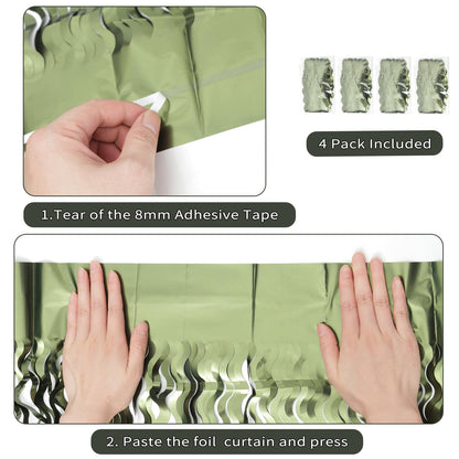 Navy Blue Foil Fringe Curtains, 4 Pack