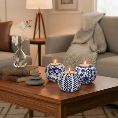 Blue and White Chinoiserie Tealight Holders, Set of 4