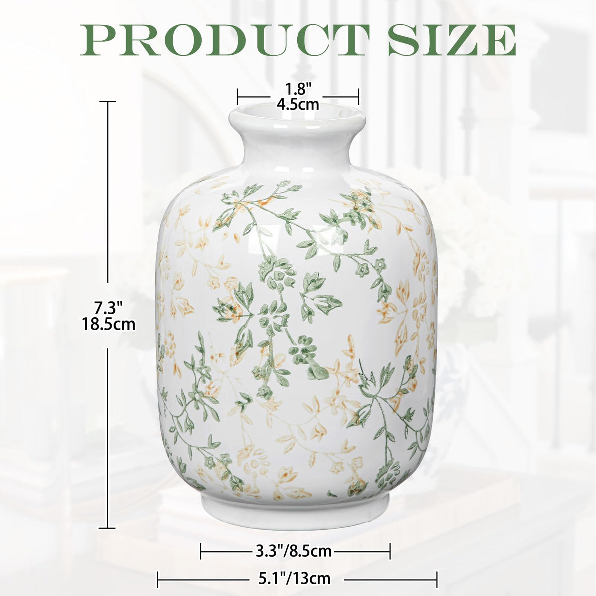 Hollyone Blue and White Chinoiserie Bottle Vase, 7 Inch
