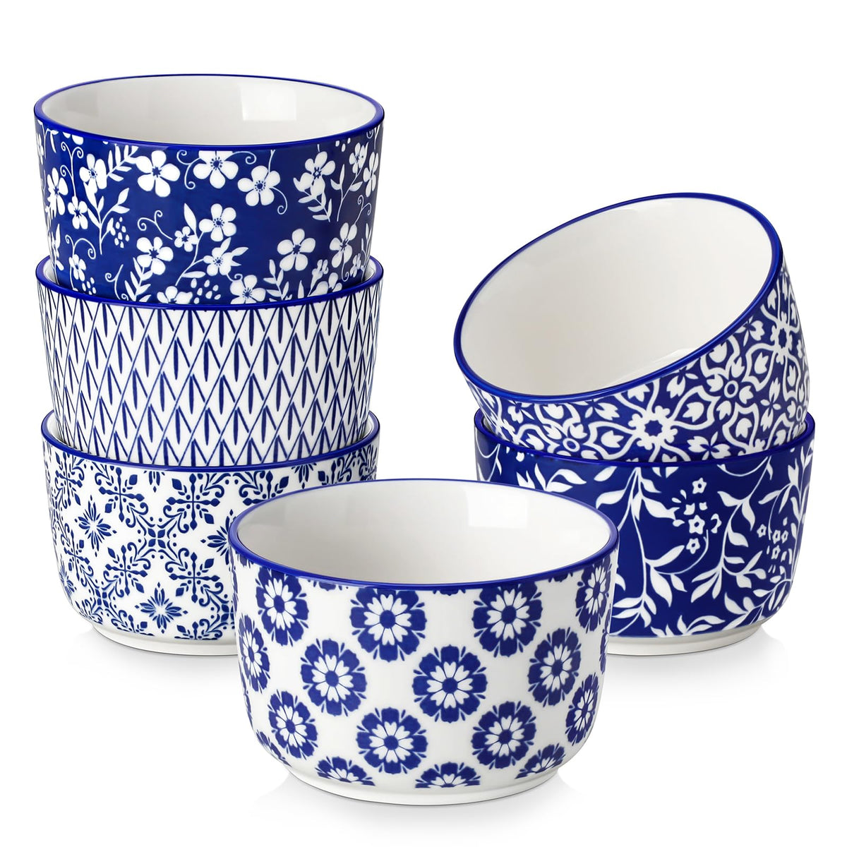 Floral Ceramic Ramekins, Set of 6