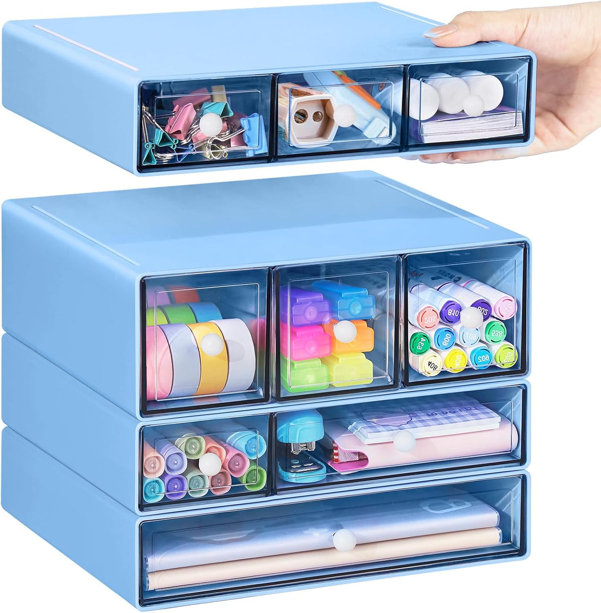 Blue 9-Drawer Desktop Storage Organizer