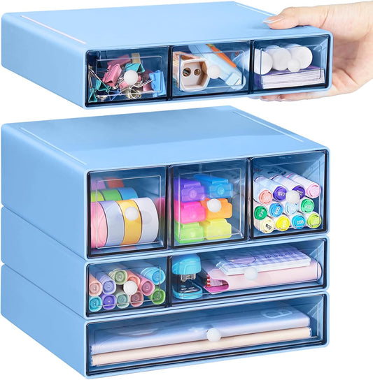Blue 9-Drawer Desktop Storage Organizer
