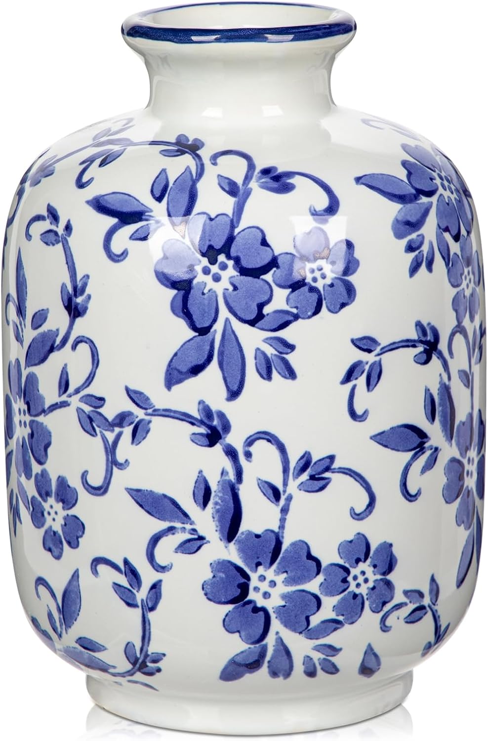 Hollyone Blue and White Chinoiserie Bottle Vase, 7 Inch
