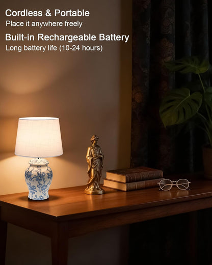 Cordless Ceramic Table Lamp, 13.6 Inch
