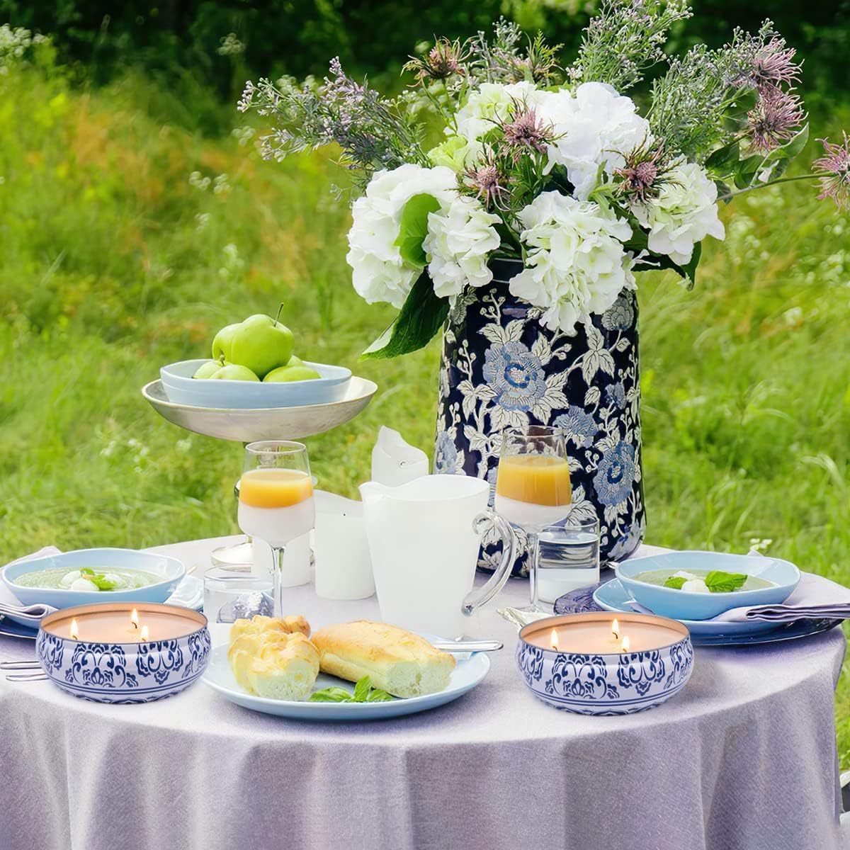 Blue and White Citronella Candle, 3 Wick