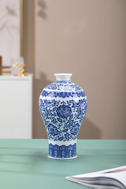 GaLouRo Blue and White Ginger Jar Vase, 9 to 10 Inch