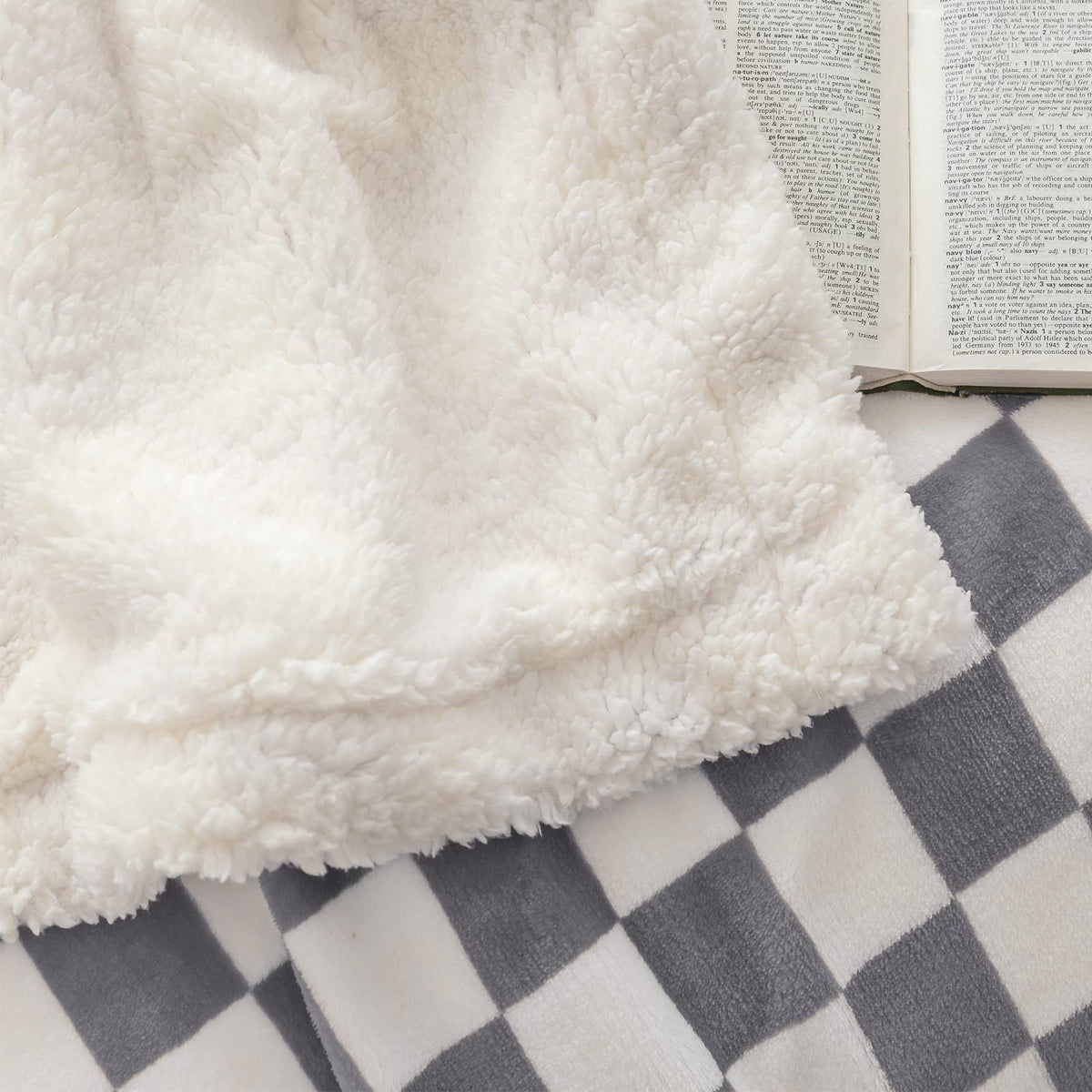Navy Checkered Sherpa Throw Blanket