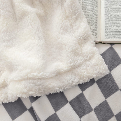 Navy Checkered Sherpa Throw Blanket