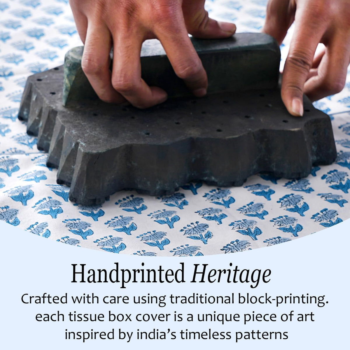 Block Print Cotton Tissue Box Cover, Apatite Blue