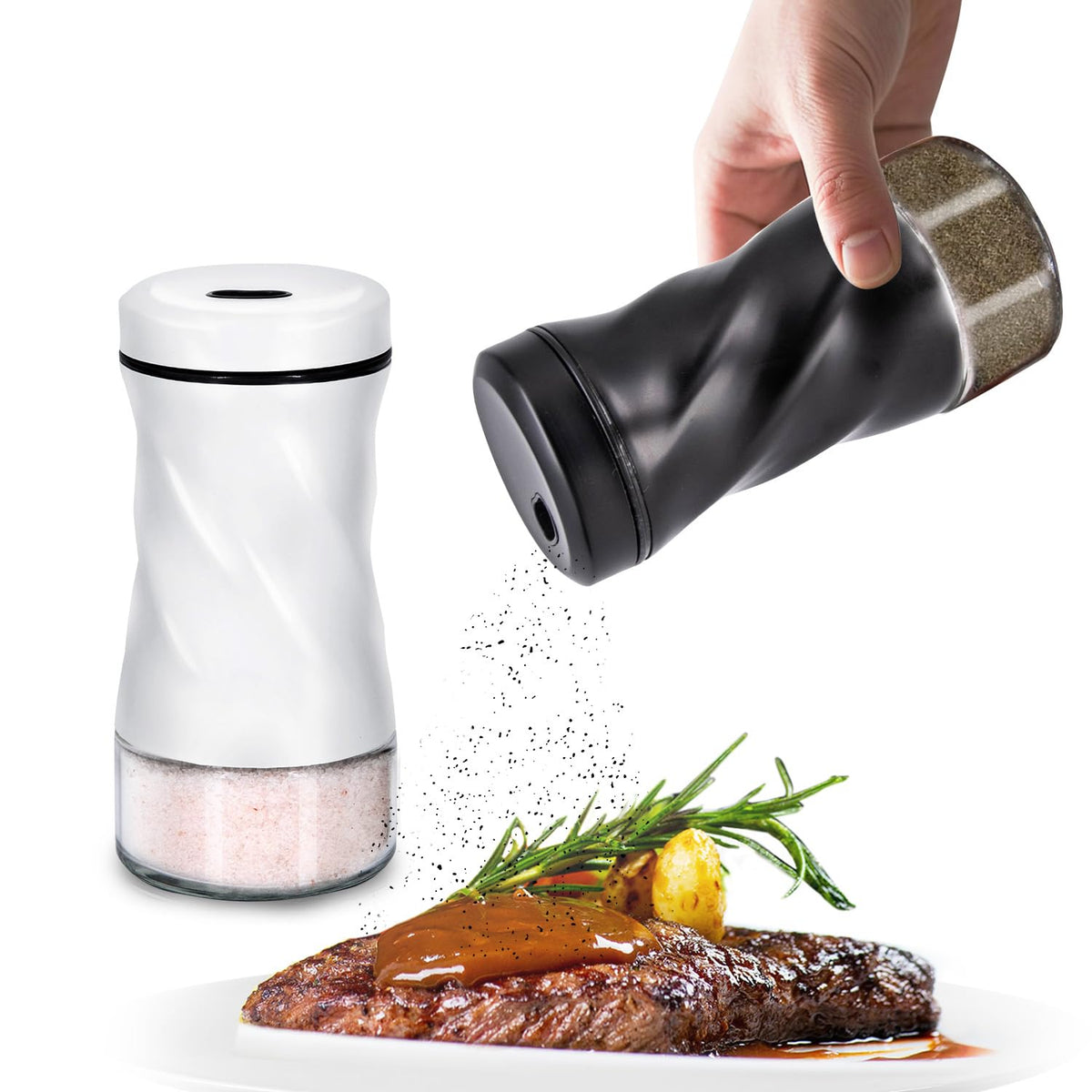 Glass Salt and Pepper Shakers, Adjustable, 4 oz, Set of 2