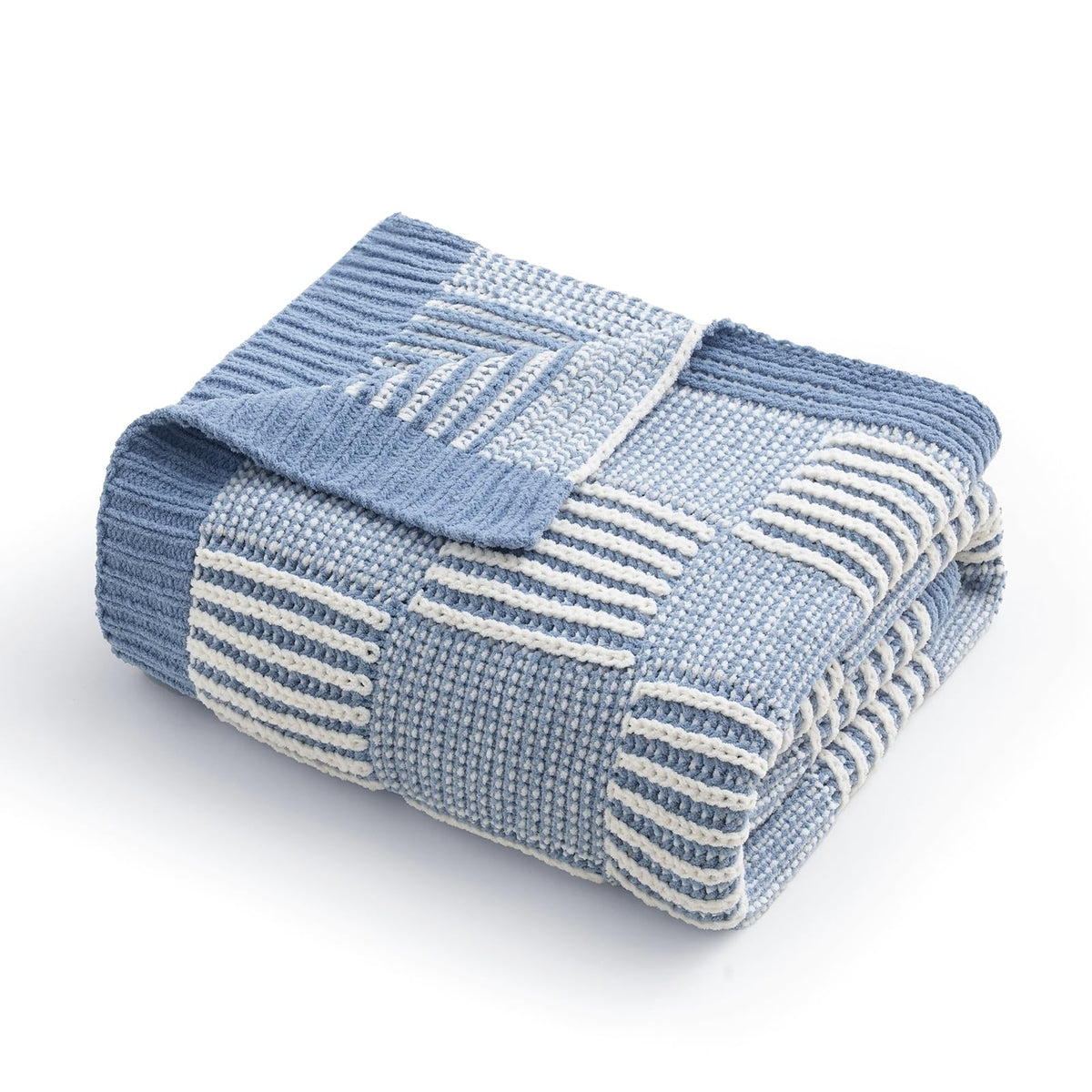 Checkered Knit Throw Blanket, Blue, 50 x 60 Inch