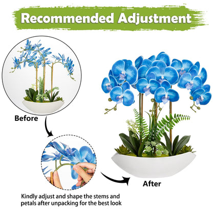Briful Faux Orchid in Blue and White Boat Vase