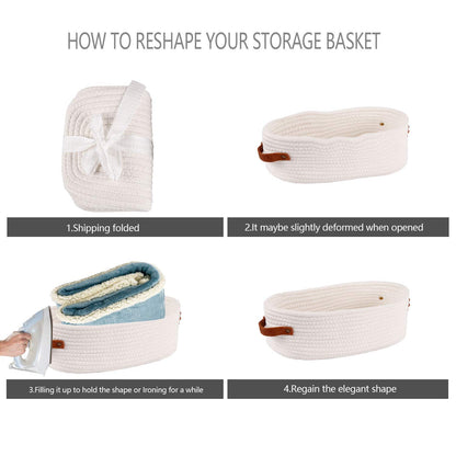 Woven Cotton Rope Toilet Tank Basket, Navy and White
