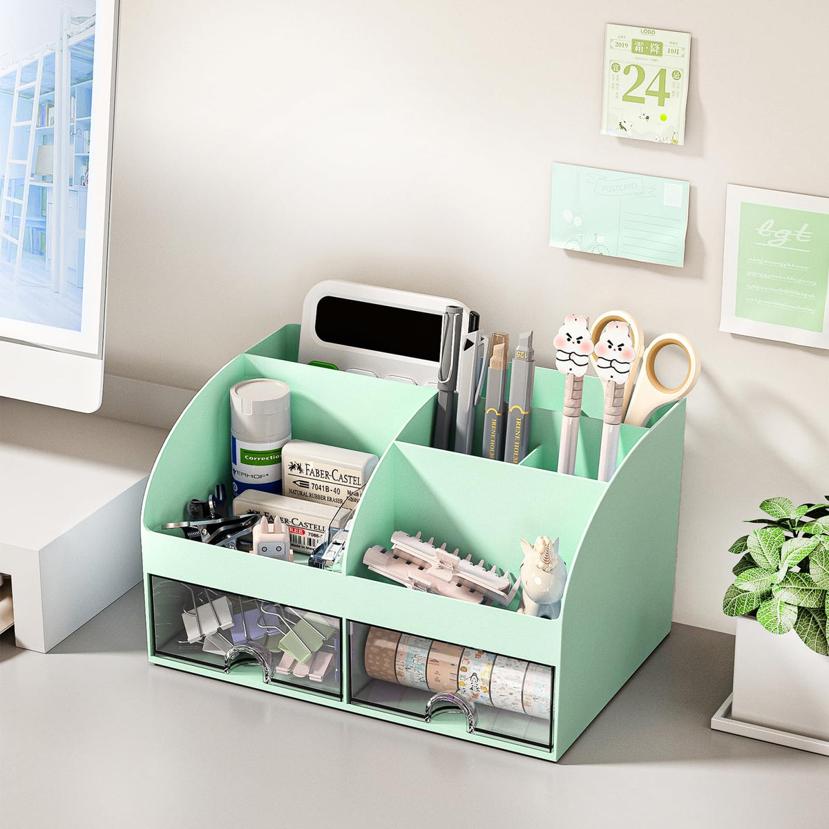 Blue Desk Organizer with 2 Drawers
