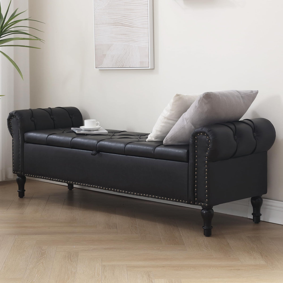 Navy Velvet Tufted Storage Bench