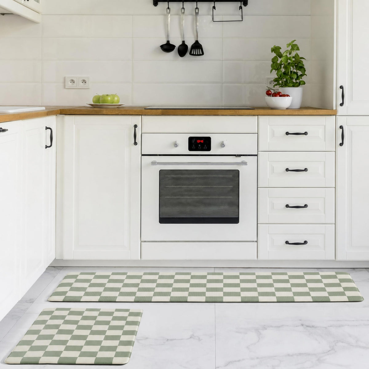 Navy Checkered Kitchen Mats, Set of 2
