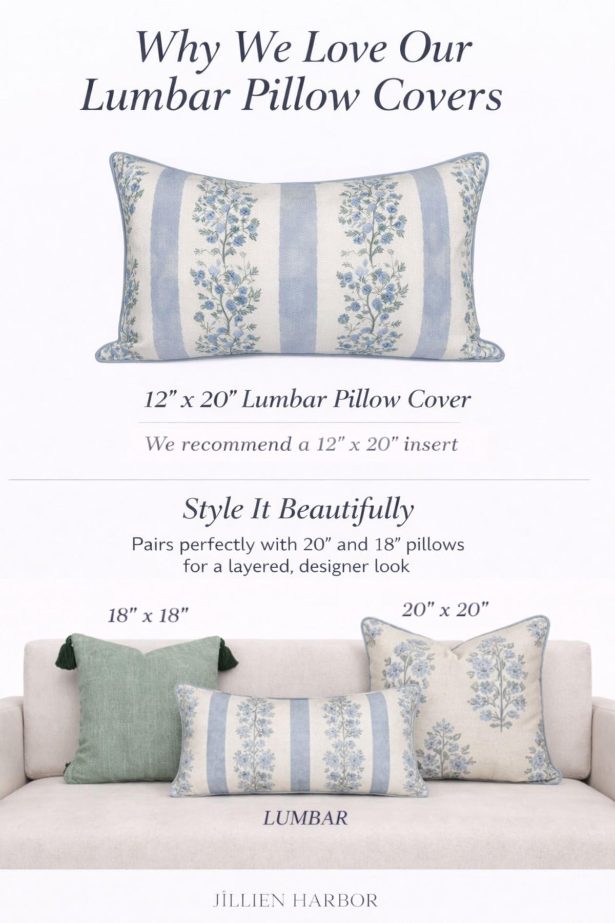 Camille Blue Floral Block Print Pillow Cover