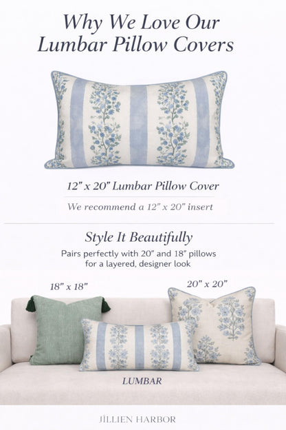 Camille Blue Floral Block Print Pillow Cover