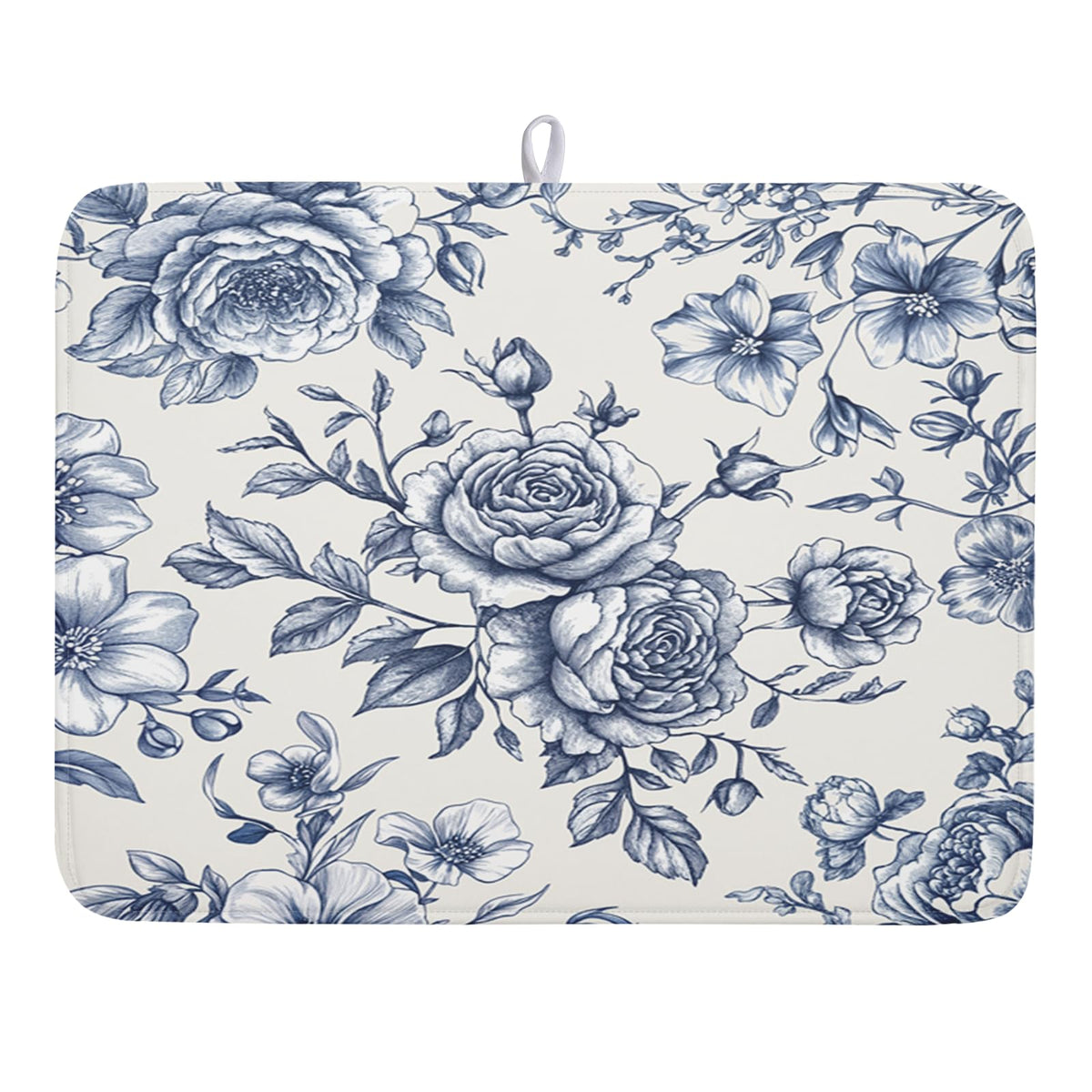 Blue Chinoiserie Floral Dish Drying Mat