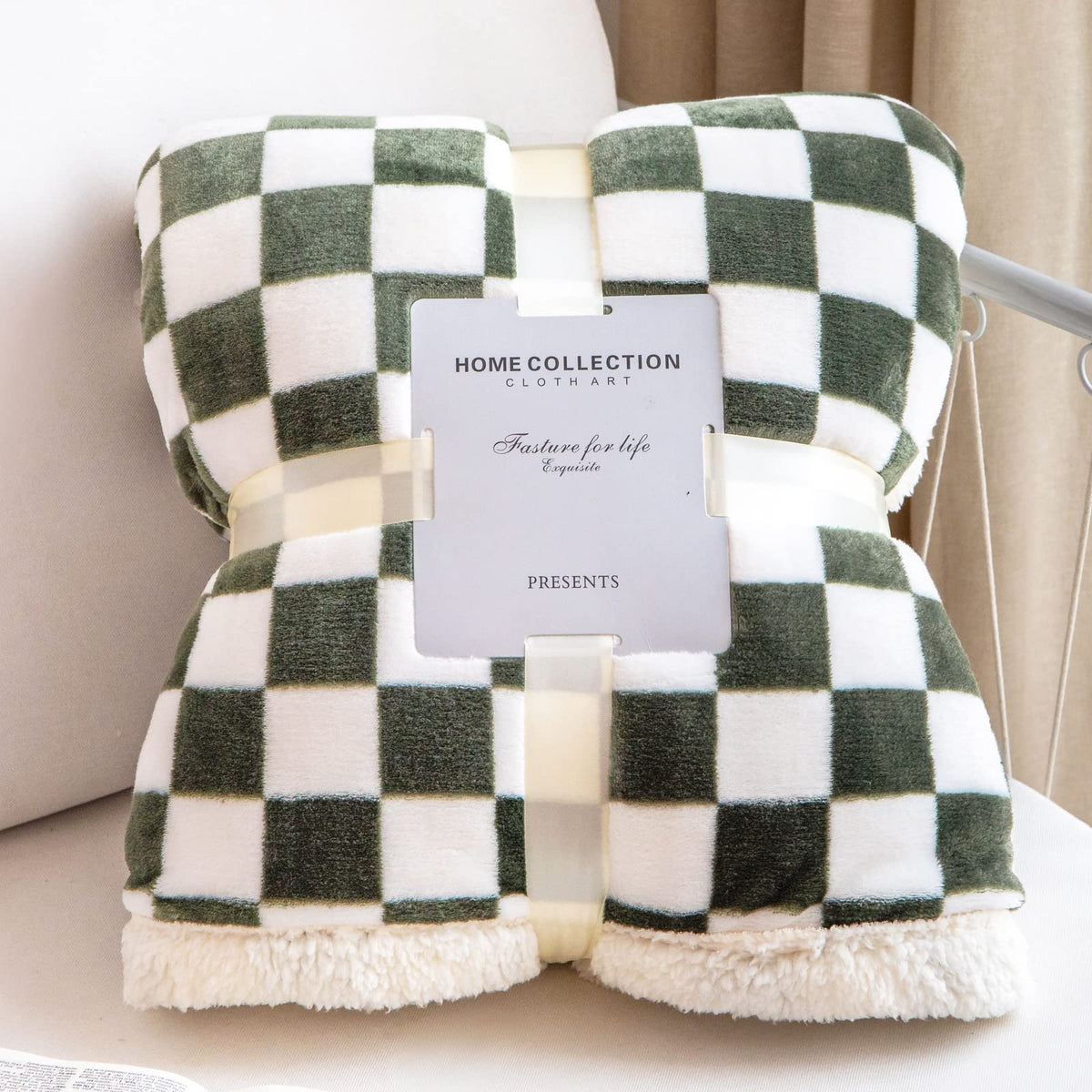 Navy Checkered Sherpa Throw Blanket