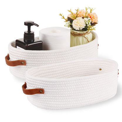 Woven Cotton Rope Toilet Tank Basket, Navy and White