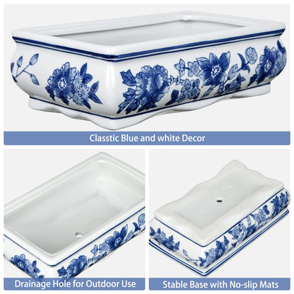 Blue and White Bonsai Pots, Set of 2