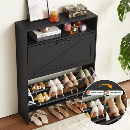 Blue Narrow Shoe Cabinet with 2 Flip Drawers