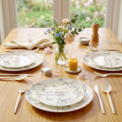 Blue Floral Plastic Plates, 60 Pieces