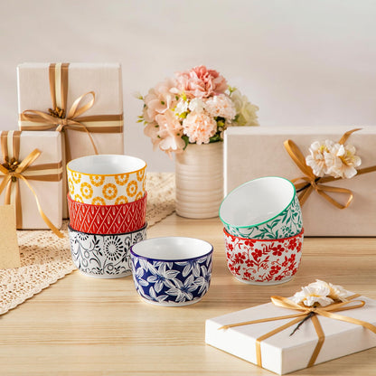 Floral Ceramic Ramekins, Set of 6