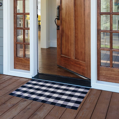 SEEKSEE Blue Buffalo Plaid Porch Rug, 27.5x43