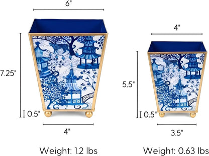 Blue and White Enamel Cachepot, 4 Inch