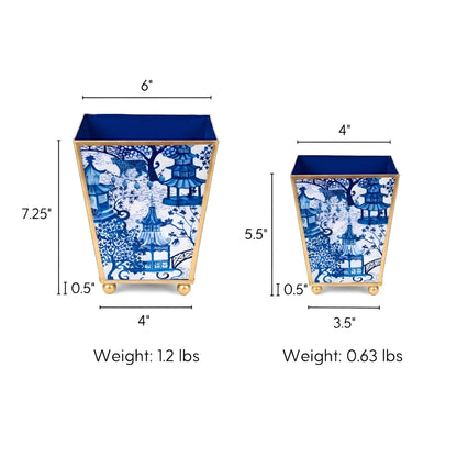 Blue and White Enamel Cachepot, 4 Inch