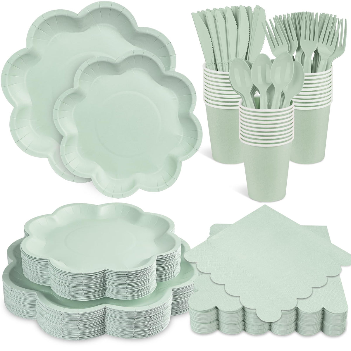 Blue and White Paper Tableware Set, Serves 50