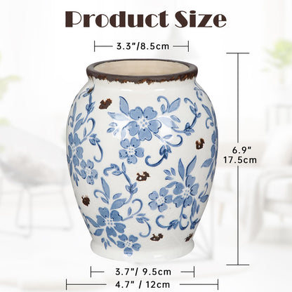 Hollyone Blue and White Chinoiserie Bottle Vase, 7 Inch
