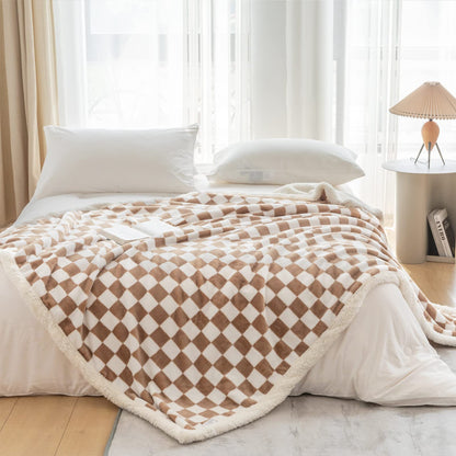 Navy Checkered Sherpa Throw Blanket