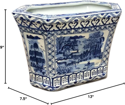 Blue and White Hexagon Porcelain Cachepot Planter
