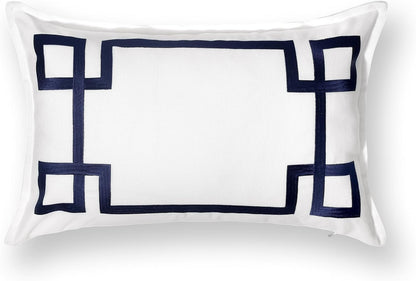Navy Greek Key Outdoor Lumbar Pillow Cover, 12x20
