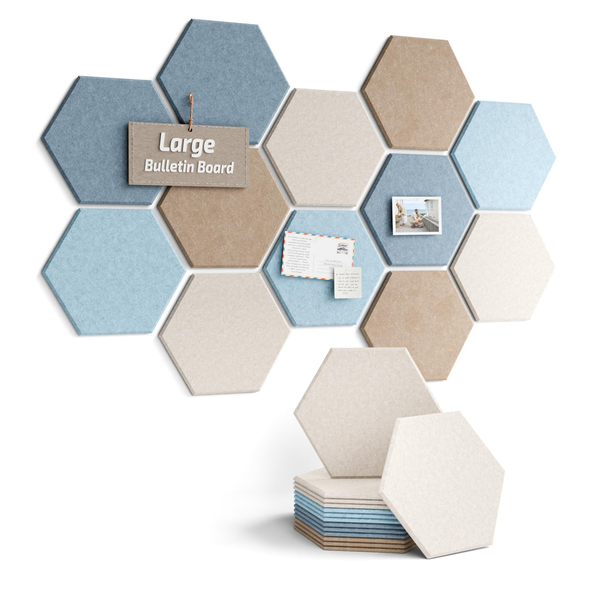 Blue Hexagon Felt Pin Board Tiles, 12 Pack