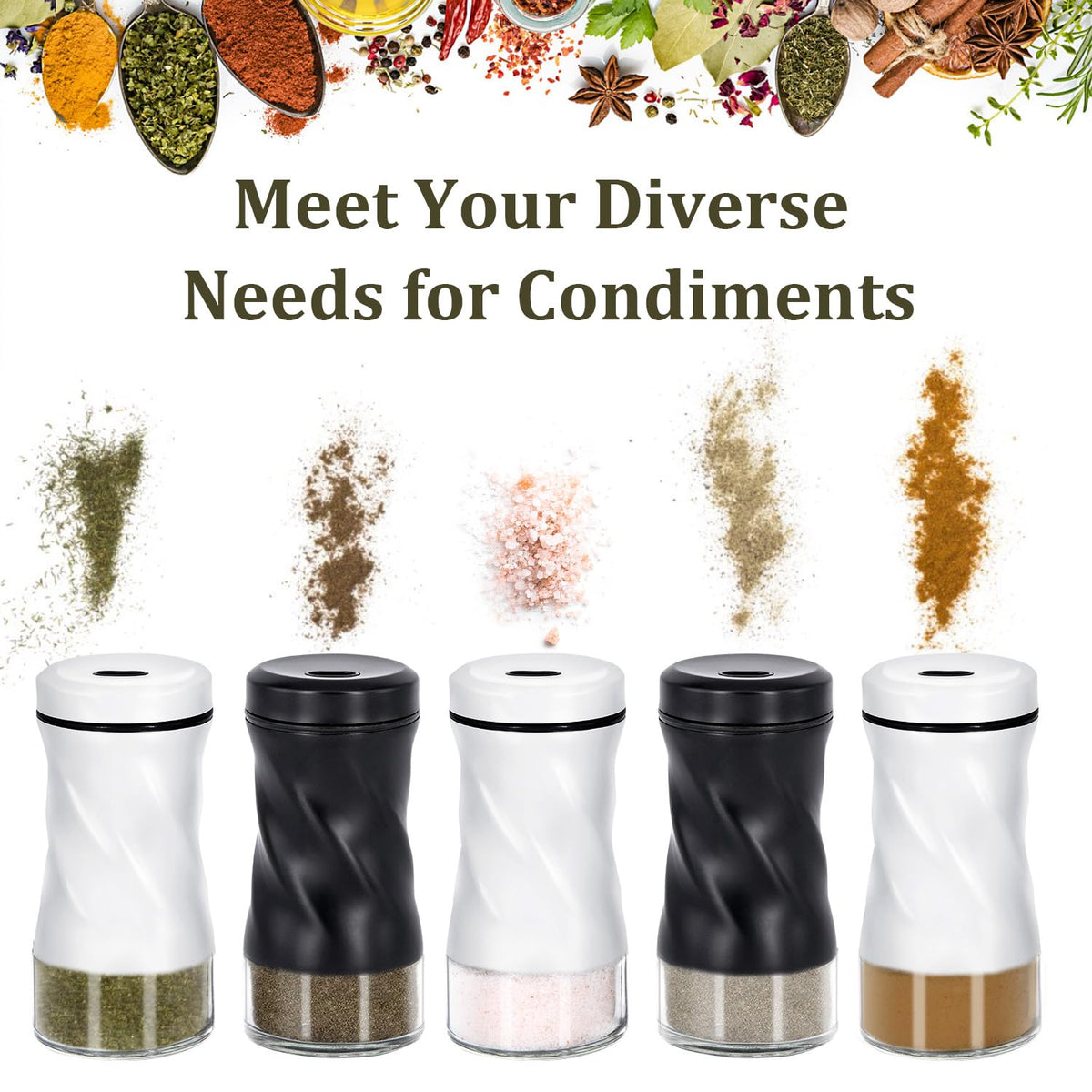 Glass Salt and Pepper Shakers, Adjustable, 4 oz, Set of 2