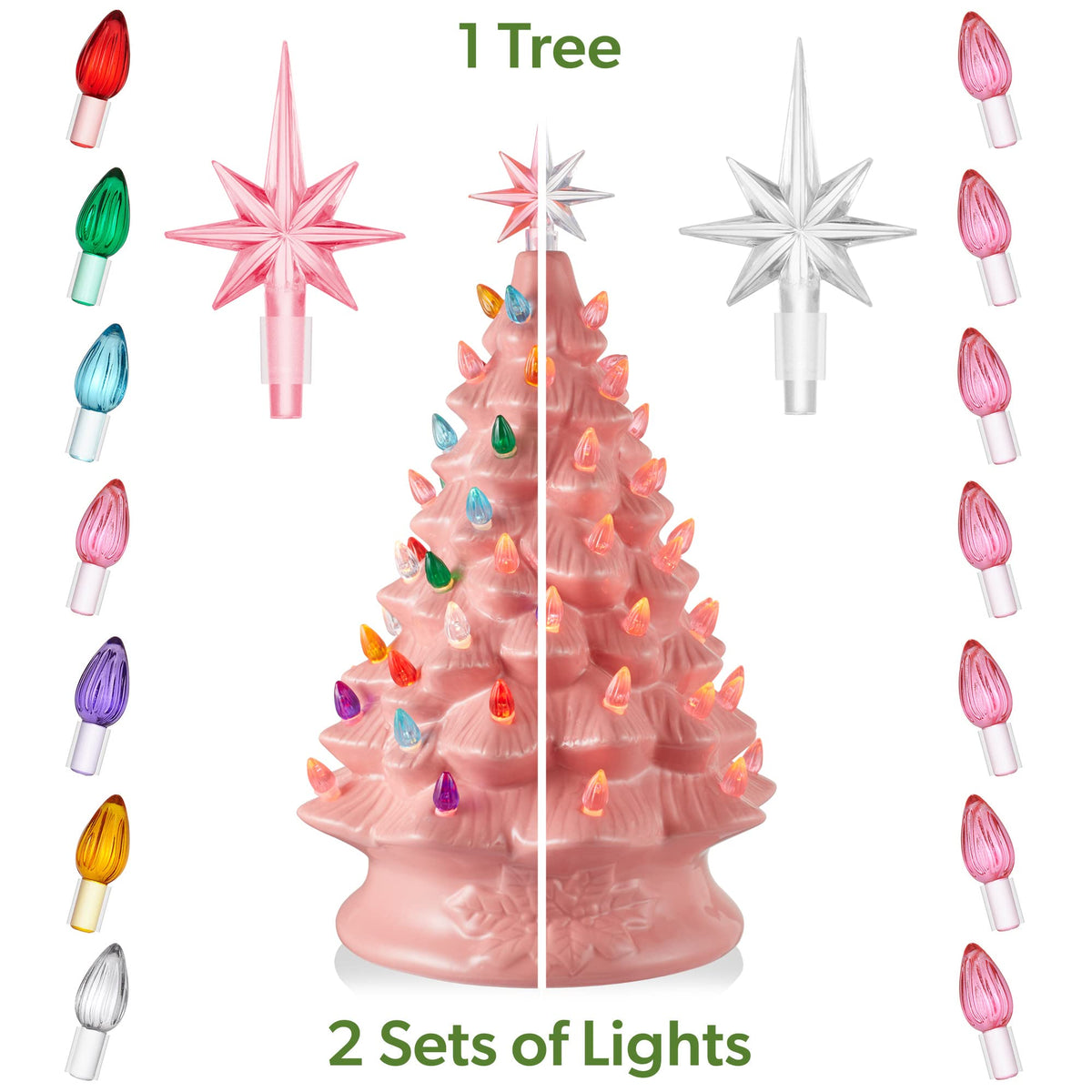 Hand Painted Ceramic Christmas Tree, 15 Inch Pre-Lit