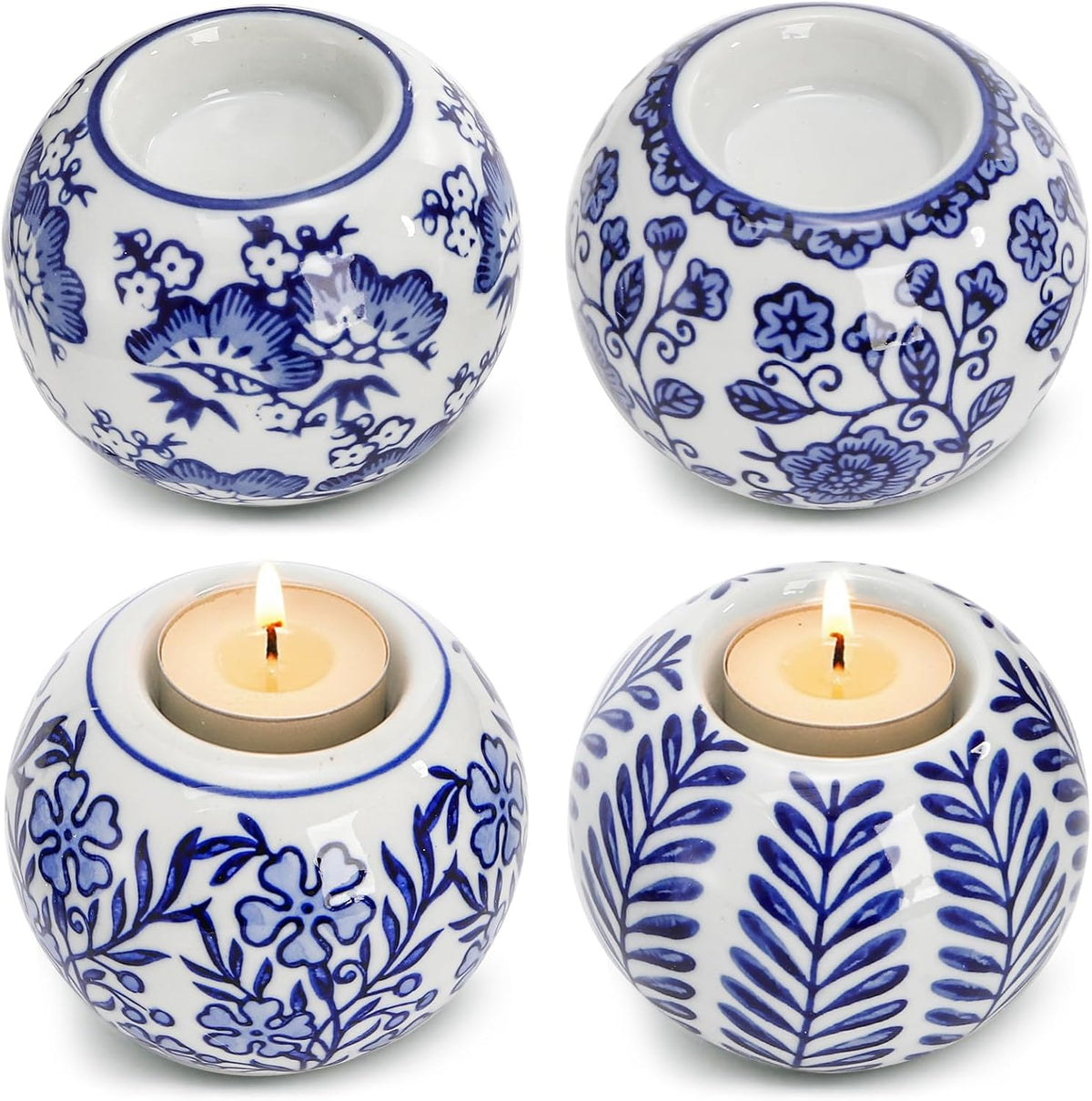 Blue and White Chinoiserie Tealight Holders, Set of 4